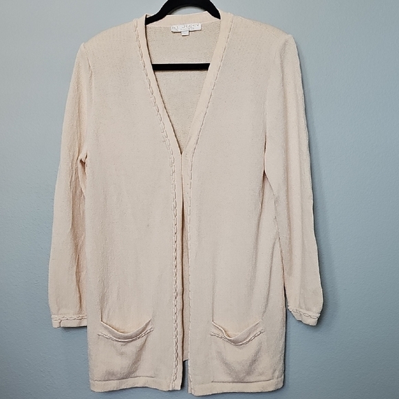 St. John Basics Classy Clean Girl Cream Cardigan Sweater Long Sleeves Large - Picture 1 of 12